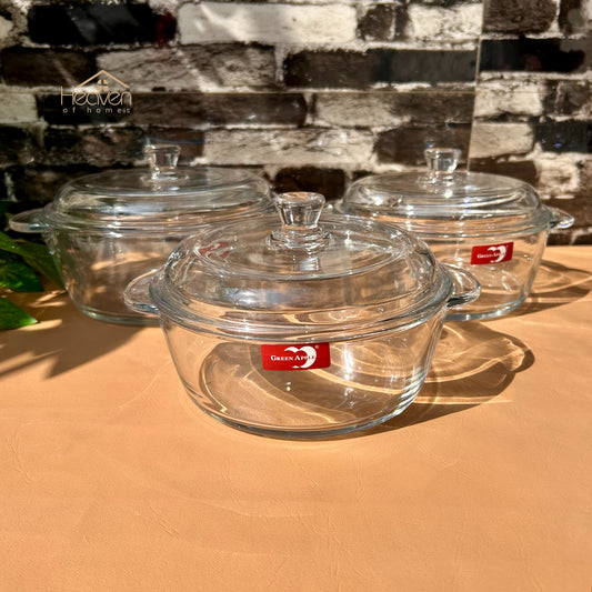 Deli® Set of 3 Tempered Glass Bowls with Transparent Lids – Durable, Stylish & Multi-Purpose