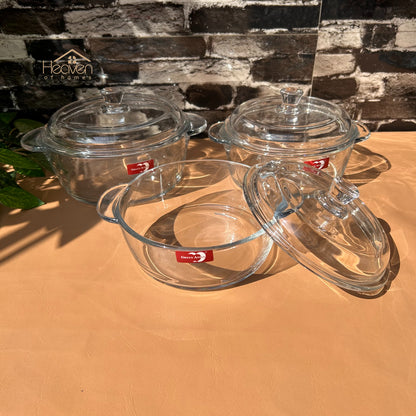 Deli® Set of 3 Tempered Glass Bowls with Transparent Lids – Durable, Stylish & Multi-Purpose