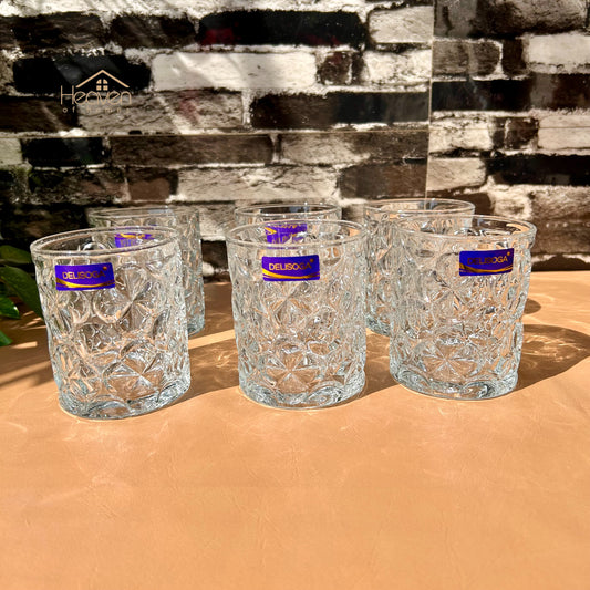 Delisoga® Set of 6 Clear Glass Drinking Tumblers – Water, Juice & More | 340ml Premium Glassware DSKB011