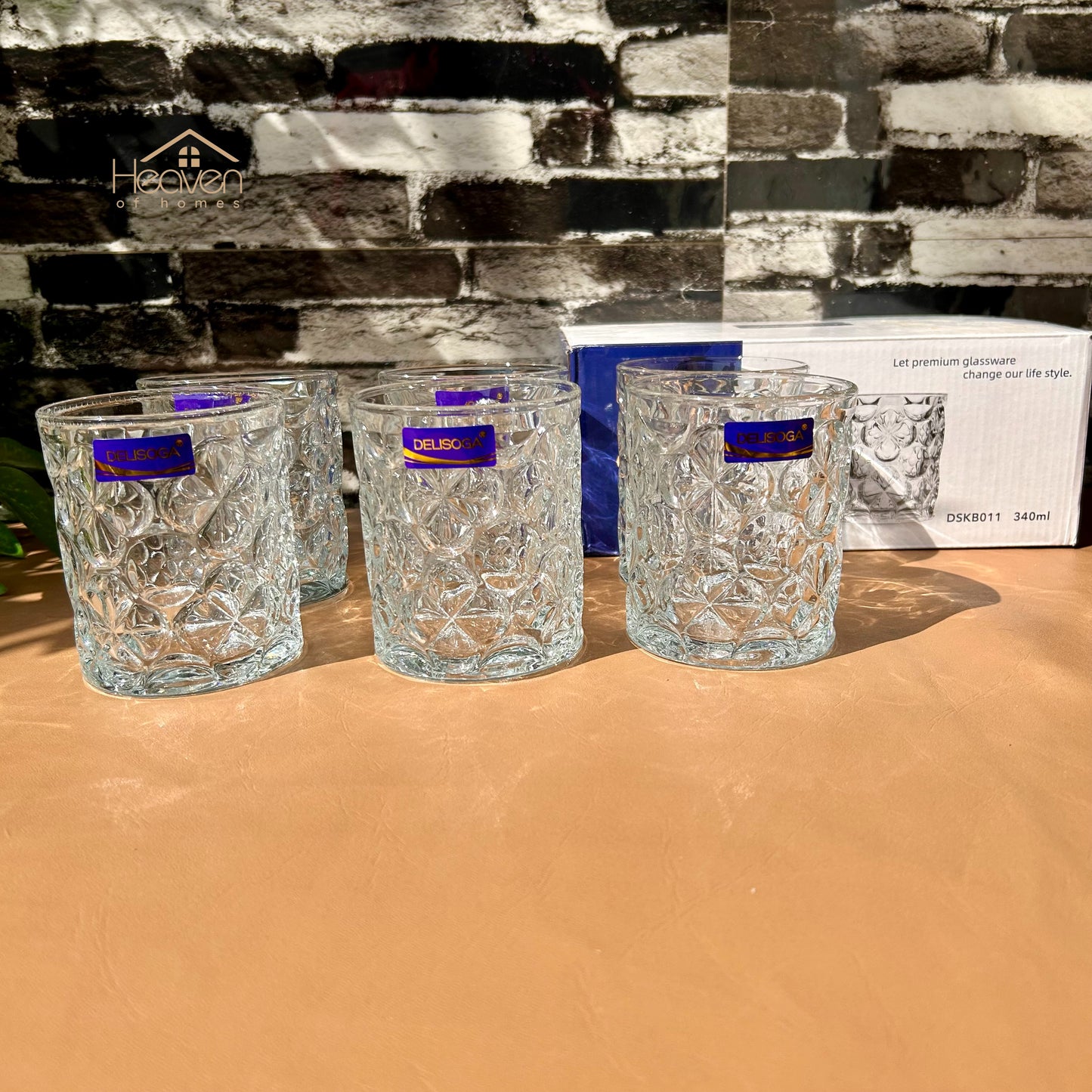 Delisoga® Set of 6 Clear Glass Drinking Tumblers – Water, Juice & More | 340ml Premium Glassware DSKB011