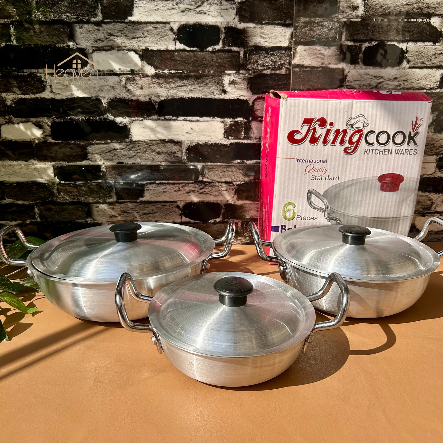 Heaven® Silver Steel Karahi with Lid – Premium Cookware Light Weight Set of 3