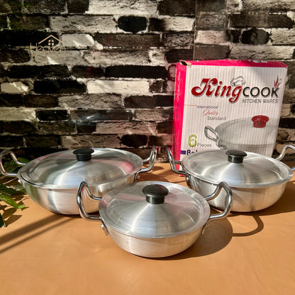 Heaven® Silver Steel Karahi with Lid – Premium Cookware Light Weight Set of 3