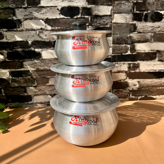 Heaven® King Silver Steel Deep Handi – Light Weight & Long-Lasting Stock Pots Set of 3
