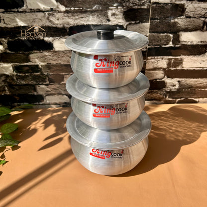 Heaven® King Silver Steel Deep Handi – Light Weight & Long-Lasting Stock Pots Set of 3