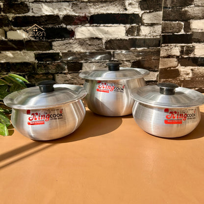 Heaven® King Silver Steel Deep Handi – Light Weight & Long-Lasting Stock Pots Set of 3