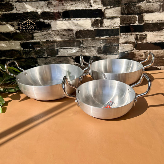 Heaven® Light -Weight Silver Steel Karahi – Durable Cookware Set of 3