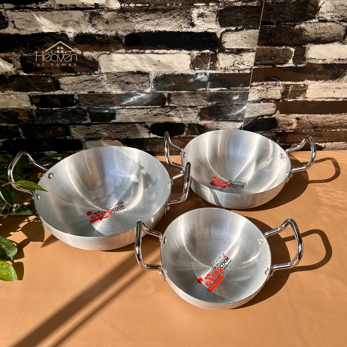 Heaven® Light -Weight Silver Steel Karahi – Durable Cookware Set of 3