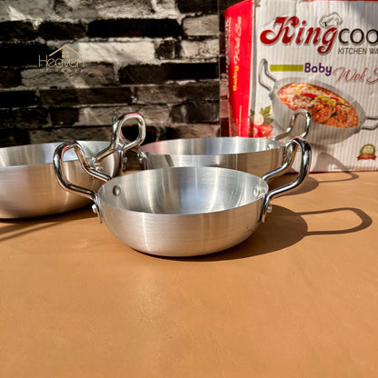 Heaven® Light -Weight Silver Steel Karahi – Durable Cookware Set of 3