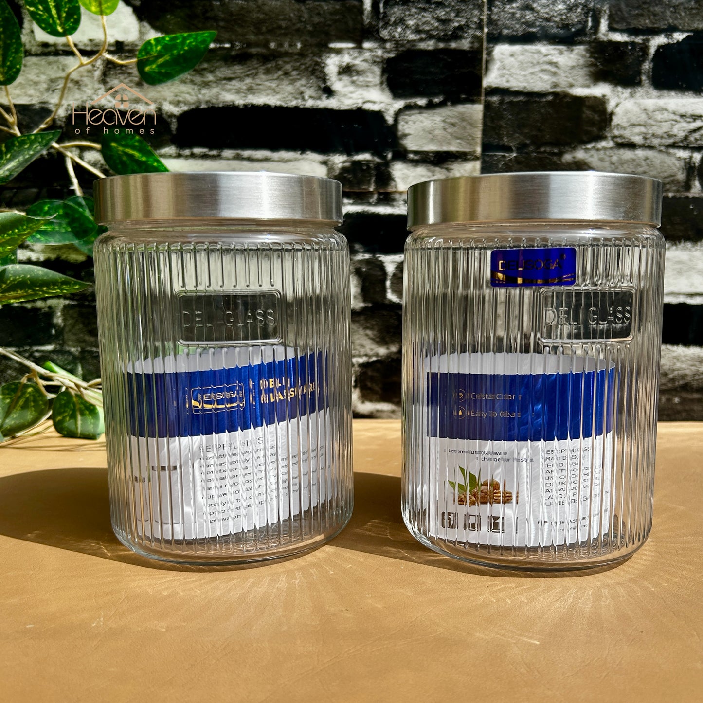Delisoga® 2-Piece 1.22L Lining Glass Jar Set with Steel Lids – Airtight Storage Containers for Kitchen & Home