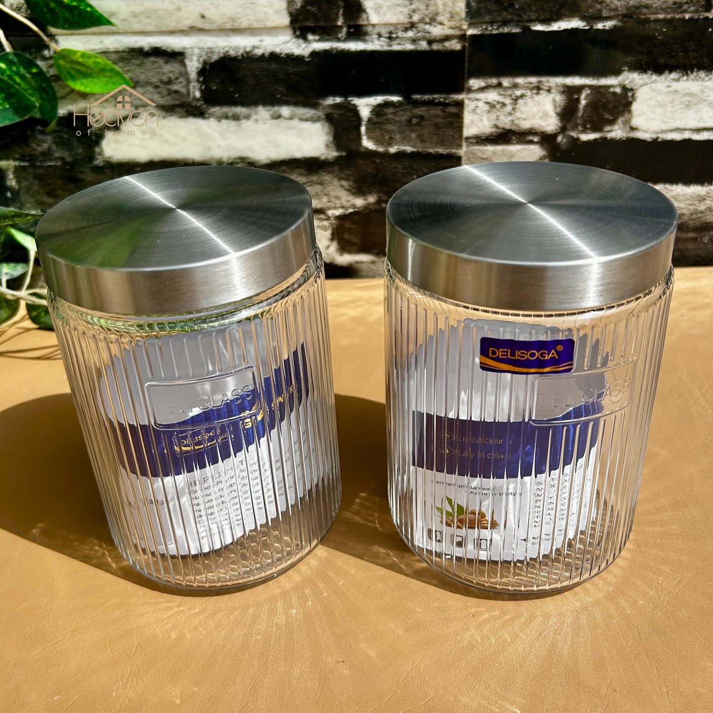 Delisoga® 2-Piece 1.22L Lining Glass Jar Set with Steel Lids – Airtight Storage Containers for Kitchen & Home