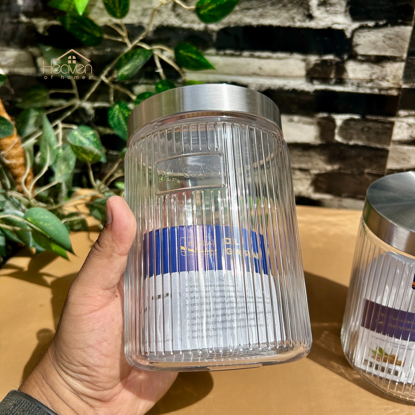 Delisoga® 2-Piece 1.22L Lining Glass Jar Set with Steel Lids – Airtight Storage Containers for Kitchen & Home