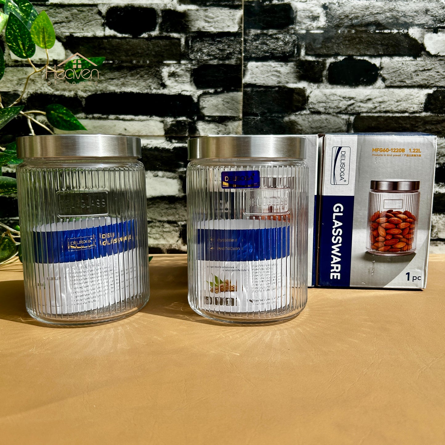 Delisoga® 2-Piece 1.22L Lining Glass Jar Set with Steel Lids – Airtight Storage Containers for Kitchen & Home