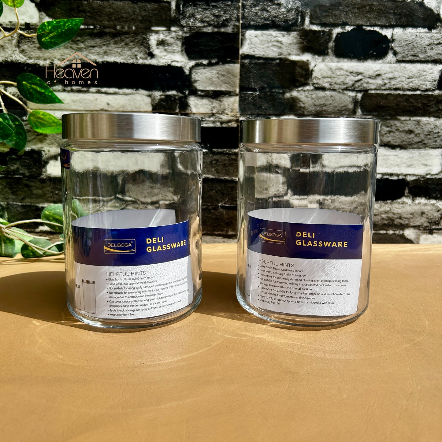 Delisoga® 2-Piece 1.22L Plain Glass Jar Set with Steel Lids – Airtight Storage Containers for Kitchen & Home