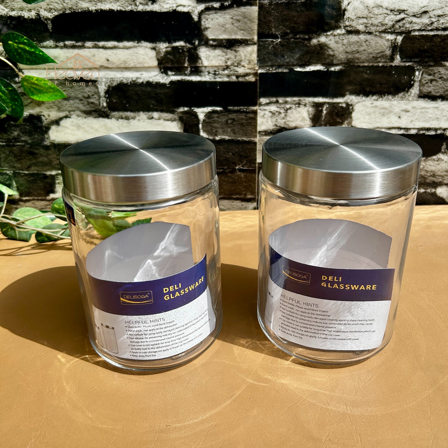 Delisoga® 2-Piece 1.22L Plain Glass Jar Set with Steel Lids – Airtight Storage Containers for Kitchen & Home