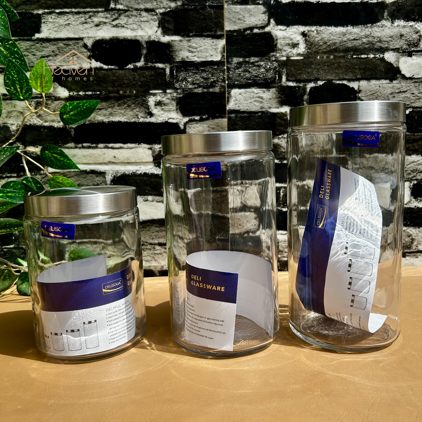 Delisoga® 3-Piece Glass Jar Set with Steel Lids – Airtight Storage Containers for Kitchen & Home