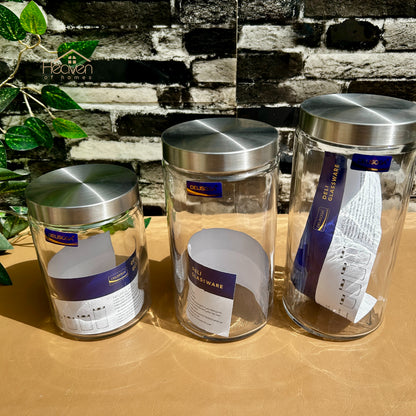 Delisoga® 3-Piece Glass Jar Set with Steel Lids – Airtight Storage Containers for Kitchen & Home