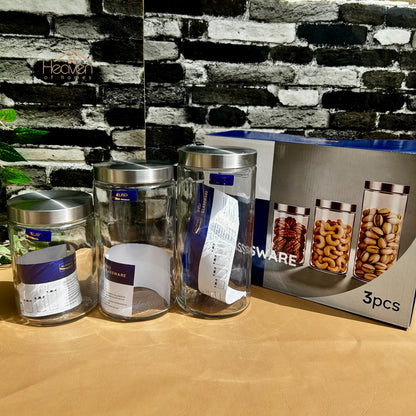 Delisoga® 3-Piece Glass Jar Set with Steel Lids – Airtight Storage Containers for Kitchen & Home