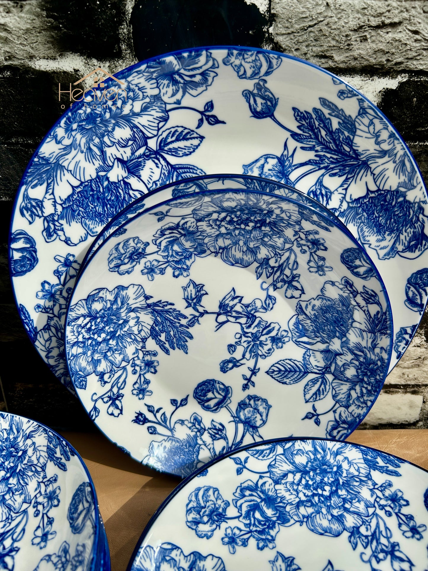 Heaven® 28-Piece Floral Blue Dinnerware Set – Elegant Tableware Set for Family Dining