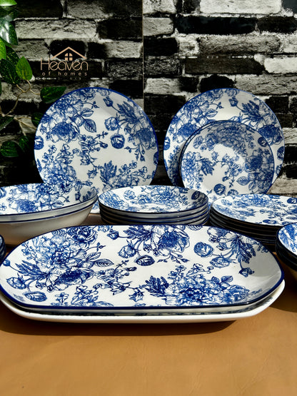 Heaven® 28-Piece Floral Blue Dinnerware Set – Elegant Tableware Set for Family Dining