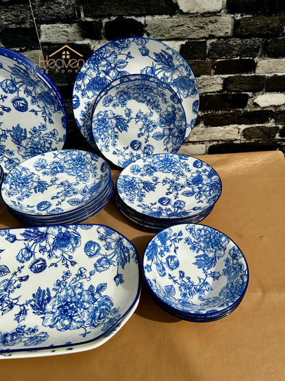 Heaven® 28-Piece Floral Blue Dinnerware Set – Elegant Tableware Set for Family Dining