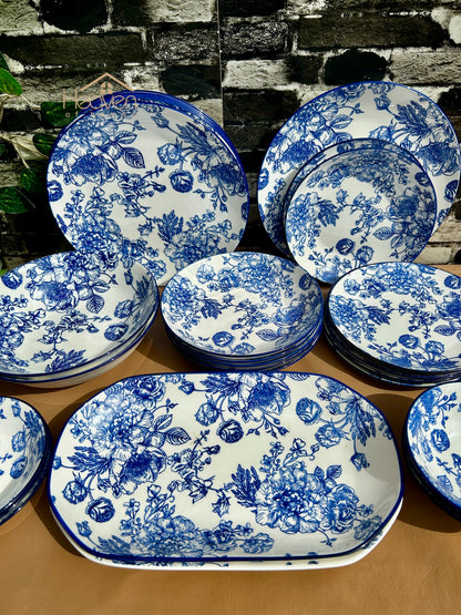 Heaven® 28-Piece Floral Blue Dinnerware Set – Elegant Tableware Set for Family Dining