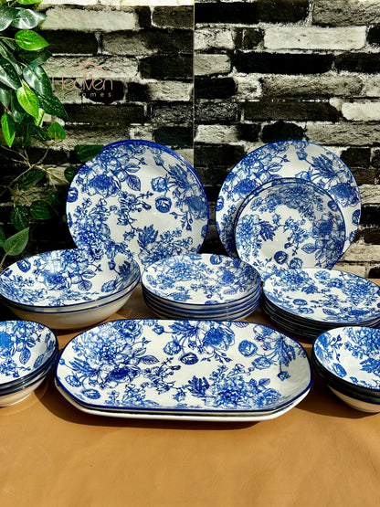 Heaven® 28-Piece Floral Blue Dinnerware Set – Elegant Tableware Set for Family Dining
