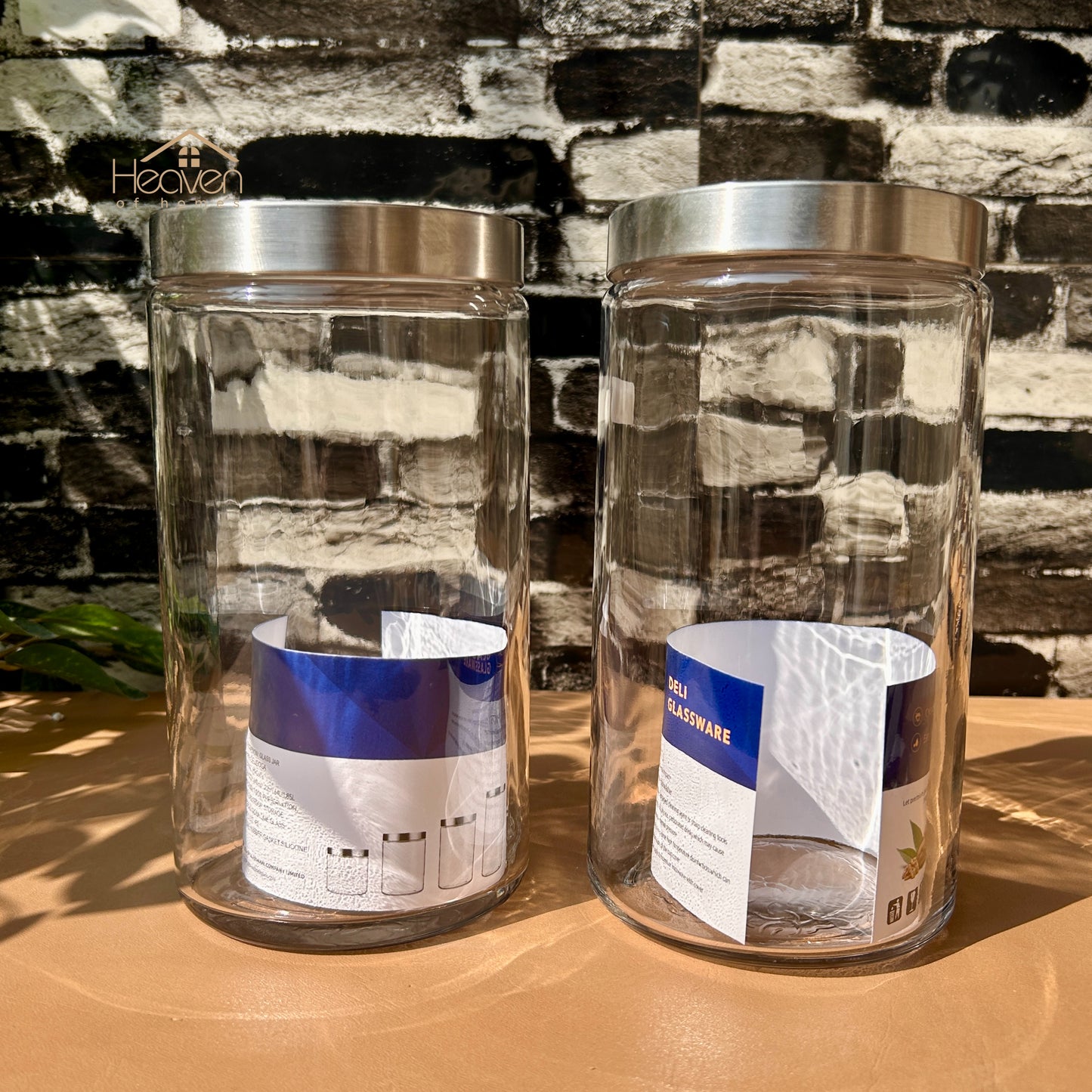Delisoga® Set of 2 Clear Glass Storage Jars – Airtight Kitchen Containers 1.64 Litre Capacity