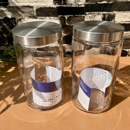 Delisoga® Set of 2 Clear Glass Storage Jars – Airtight Kitchen Containers 1.64 Litre Capacity