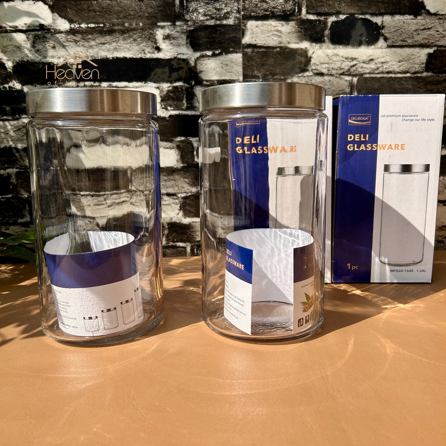 Delisoga® Set of 2 Clear Glass Storage Jars – Airtight Kitchen Containers 1.64 Litre Capacity