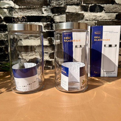 Delisoga® Set of 2 Clear Glass Storage Jars – Airtight Kitchen Containers 1.64 Litre Capacity