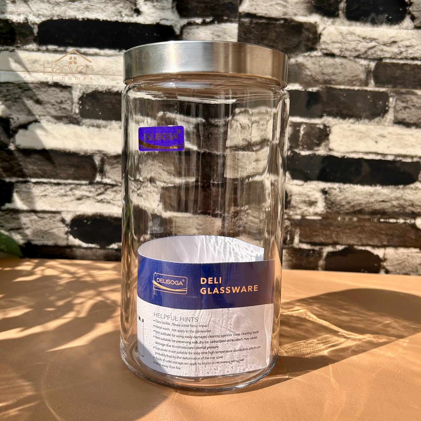 Delisoga® Set of 2 Clear Glass Storage Jars – Airtight Kitchen Containers 1.64 Litre Capacity