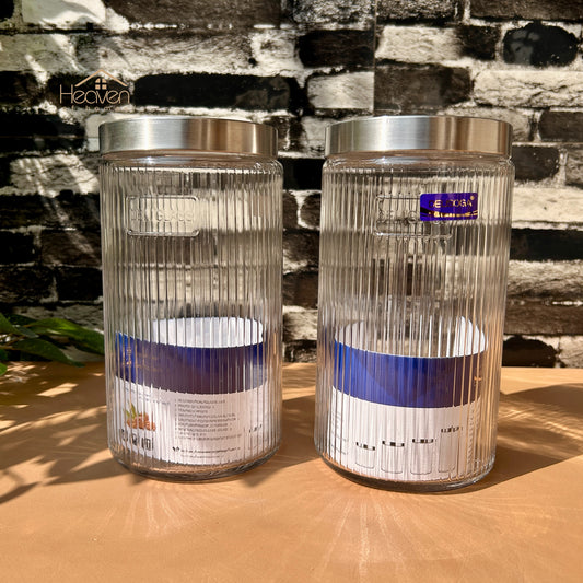 Delisoga® Set of 2 Clear Glass Storage Jars – Airtight Kitchen Containers 1.64 Litre Capacity