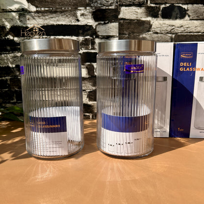 Delisoga® Set of 2 Clear Glass Storage Jars – Airtight Kitchen Containers 1.64 Litre Capacity