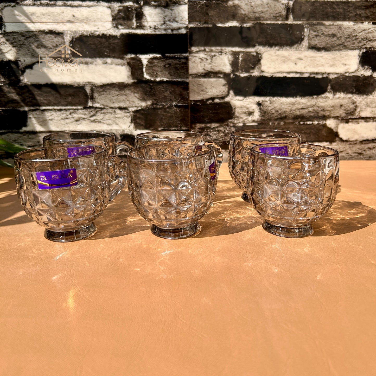 Delisoga® Set of 6 Bubble-Textured Transparent Grey Mugs – 210ml Tea & Coffee Cups DSZB2027-2HS