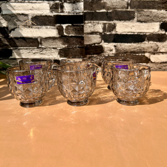 Delisoga® Set of 6 Bubble-Textured Transparent Grey Mugs – 210ml Tea & Coffee Cups DSZB2027-2HS