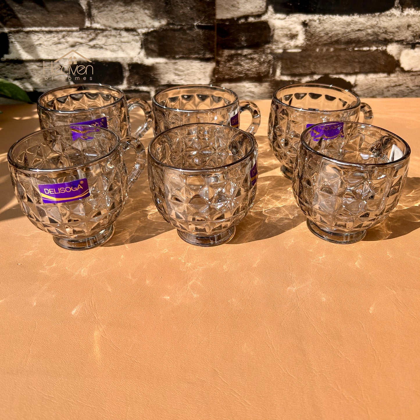 Delisoga® Set of 6 Bubble-Textured Transparent Grey Mugs – 210ml Tea & Coffee Cups DSZB2027-2HS