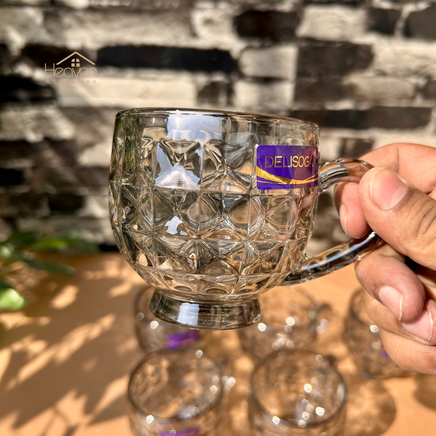Delisoga® Set of 6 Bubble-Textured Transparent Grey Mugs – 210ml Tea & Coffee Cups DSZB2027-2HS