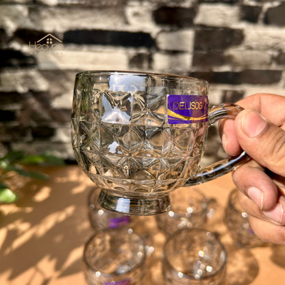 Delisoga® Set of 6 Bubble-Textured Transparent Grey Mugs – 210ml Tea & Coffee Cups DSZB2027-2HS