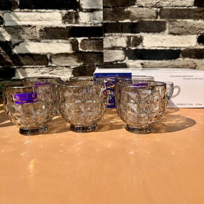 Delisoga® Set of 6 Bubble-Textured Transparent Grey Mugs – 210ml Tea & Coffee Cups DSZB2027-2HS
