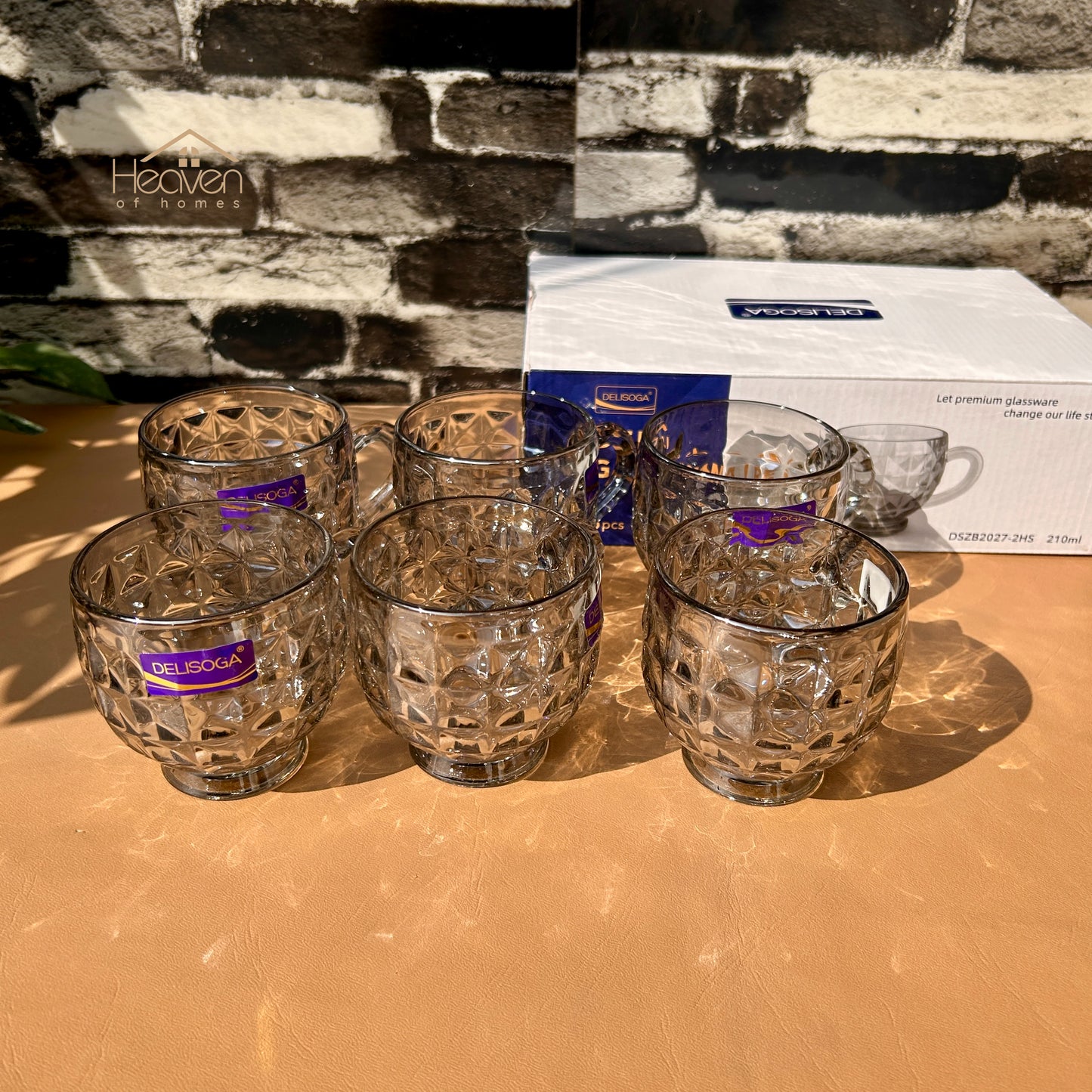 Delisoga® Set of 6 Bubble-Textured Transparent Grey Mugs – 210ml Tea & Coffee Cups DSZB2027-2HS