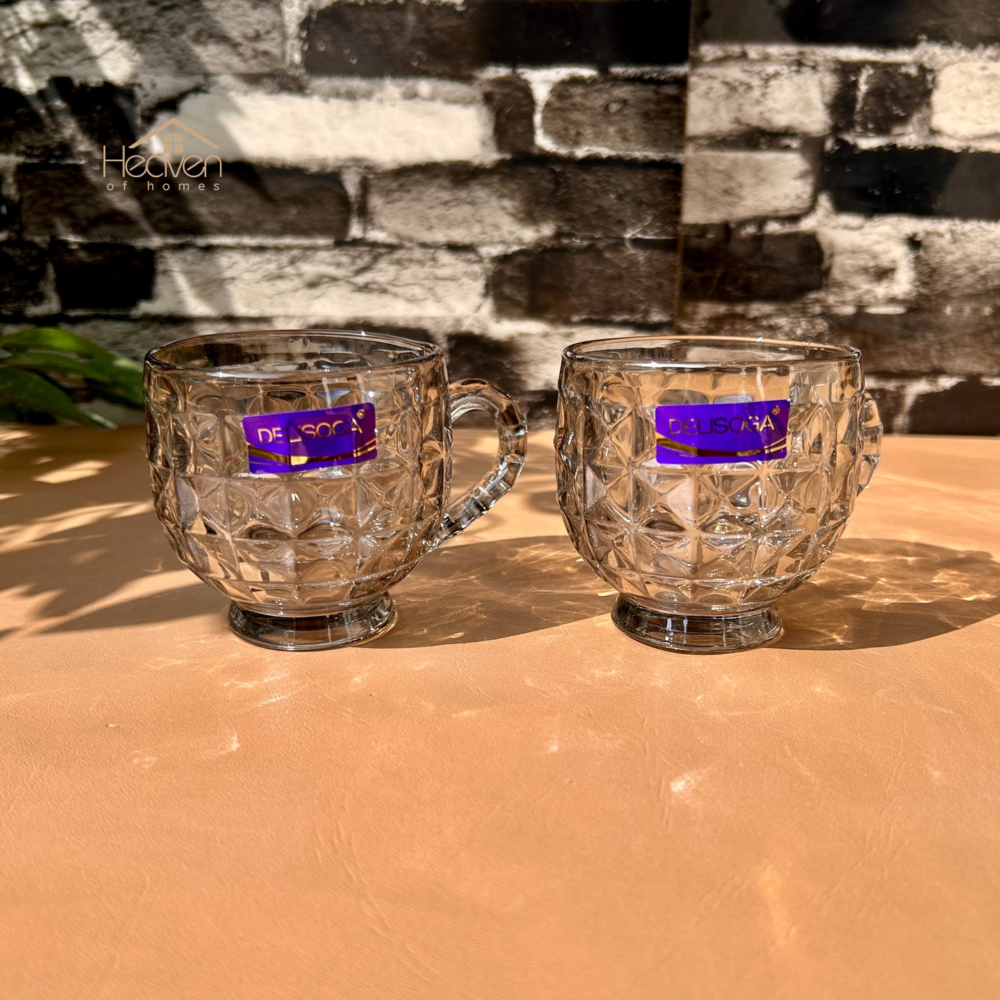 Delisoga® Set of 6 Bubble-Textured Transparent Grey Mugs – 210ml Tea & Coffee Cups DSZB2027-2HS
