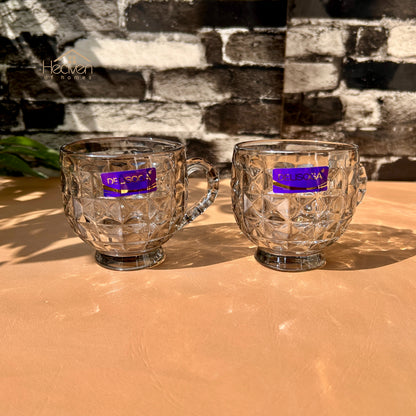 Delisoga® Set of 6 Bubble-Textured Transparent Grey Mugs – 210ml Tea & Coffee Cups DSZB2027-2HS