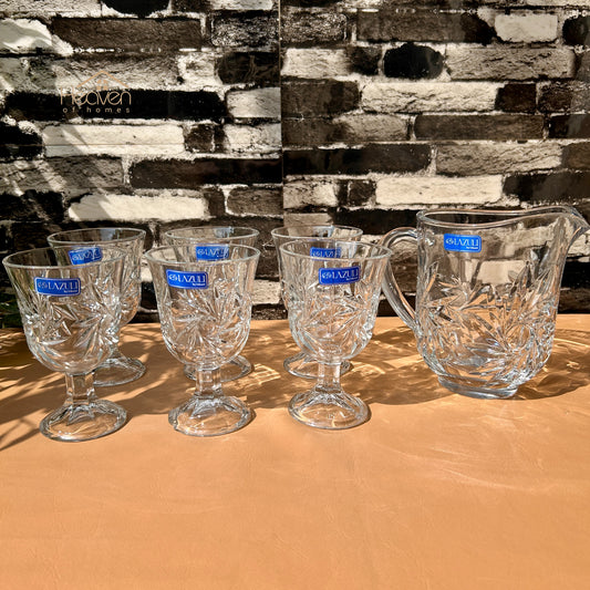 Lazuli® 7-Piece Glass Water Set – 1 Jug & 6 Glasses for Water, Juice & Beverages
