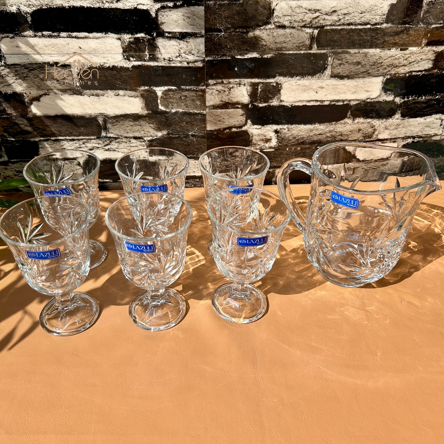 Lazuli® 7-Piece Glass Water Set – 1 Jug & 6 Glasses for Water, Juice & Beverages