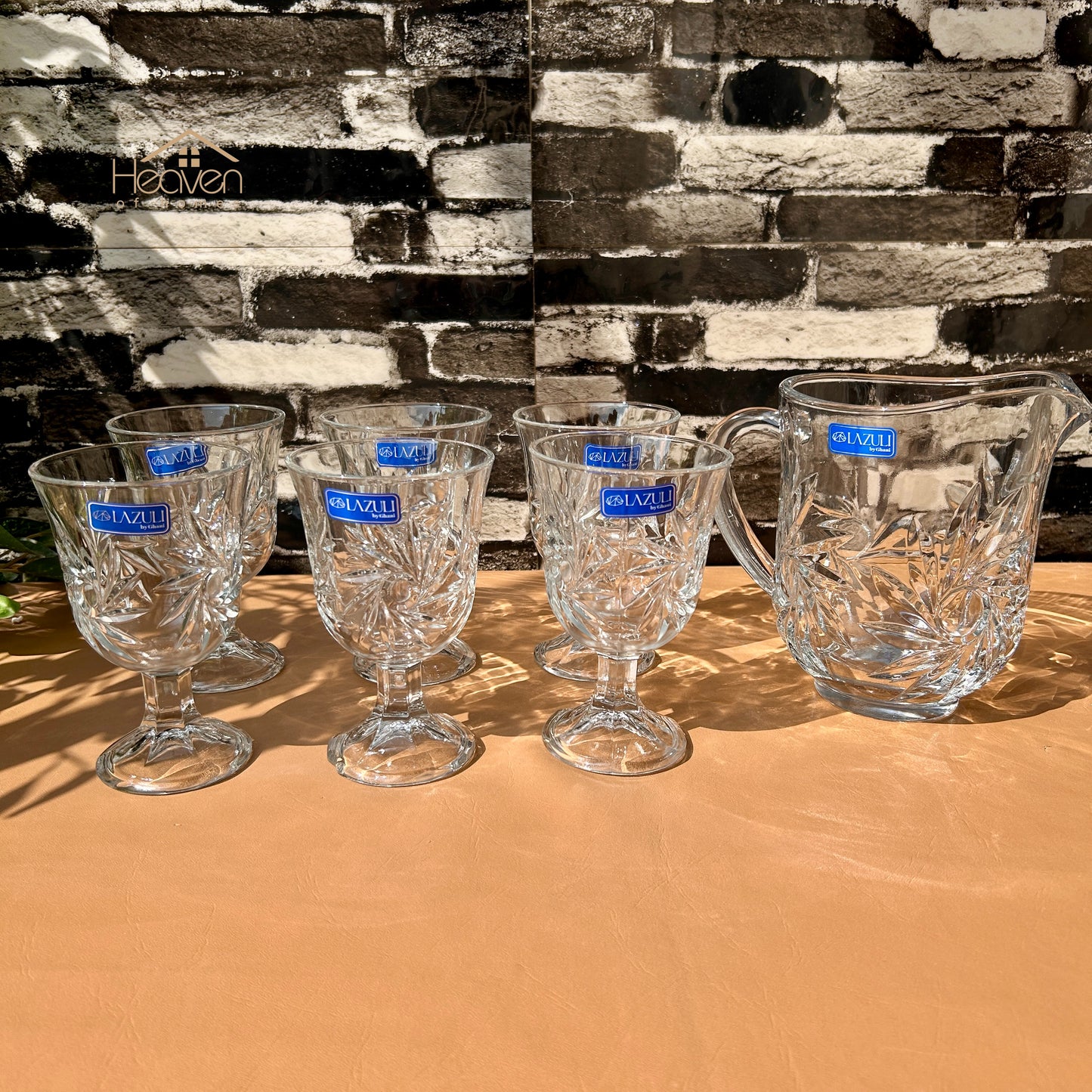 Lazuli® 7-Piece Glass Water Set – 1 Jug & 6 Glasses for Water, Juice & Beverages