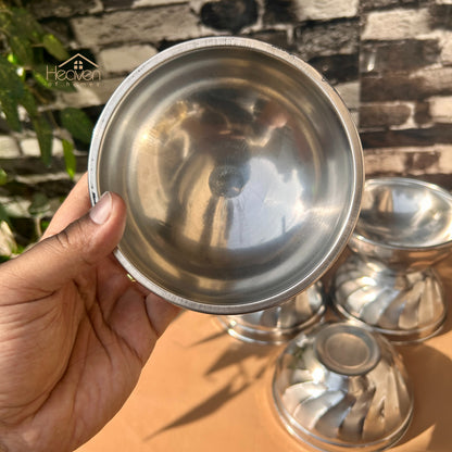 Heaven 6-Piece Stainless Steel Tea Bowl Set – 4.5-Inch Multi-Purpose Double Base Bowls