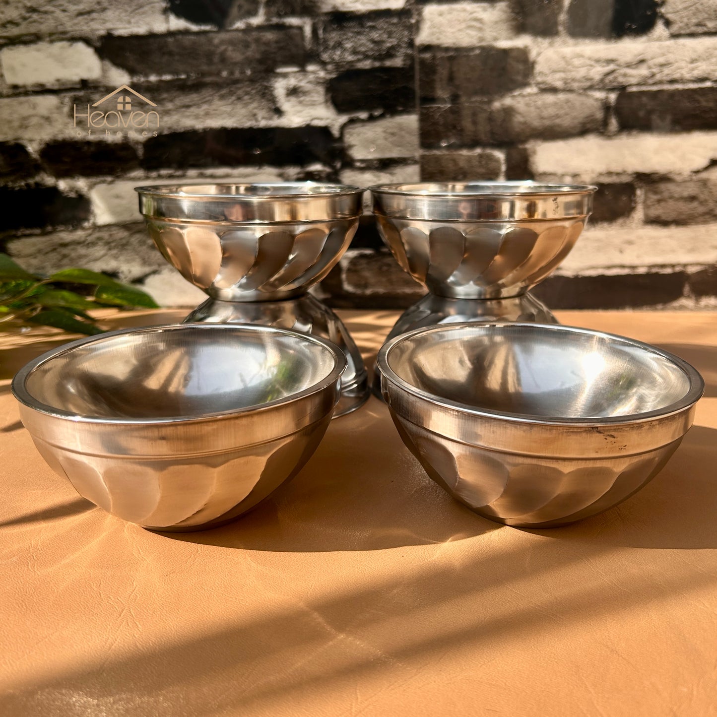 Heaven 6-Piece Stainless Steel Tea Bowl Set – 4.5-Inch Multi-Purpose Double Base Bowls