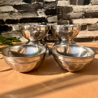 Heaven 6-Piece Stainless Steel Tea Bowl Set – 4.5-Inch Multi-Purpose Double Base Bowls