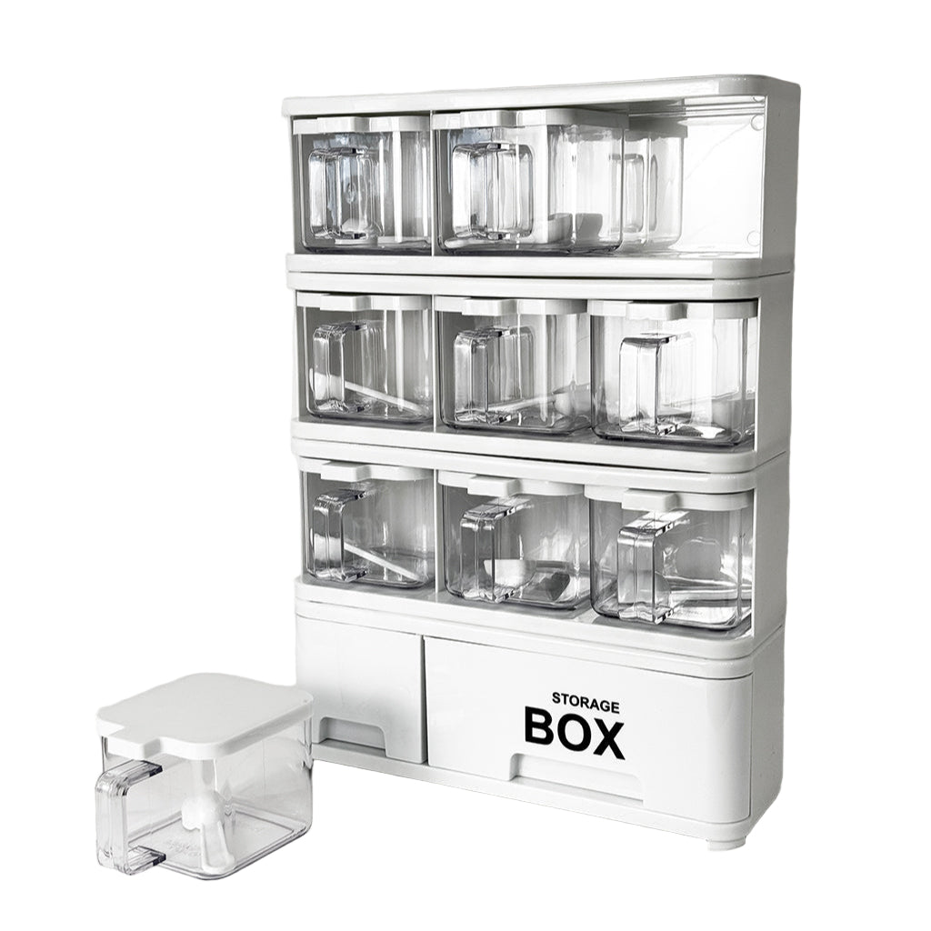 9-in-1 Spice Rack Organizer with Storage Boxes – Compact Kitchen Countertop Spice Holder