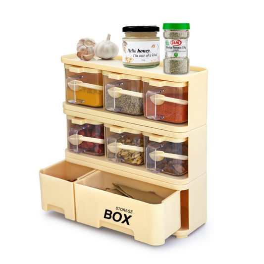 6-in-1 Spice Rack Organizer with Storage Boxes – Compact Countertop Seasoning Holder for Kitchen